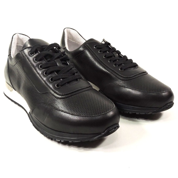 LUIGI TRAINI ?? MEN\'S BLACK LEATHER COMFORT SNEAKERS main image 7